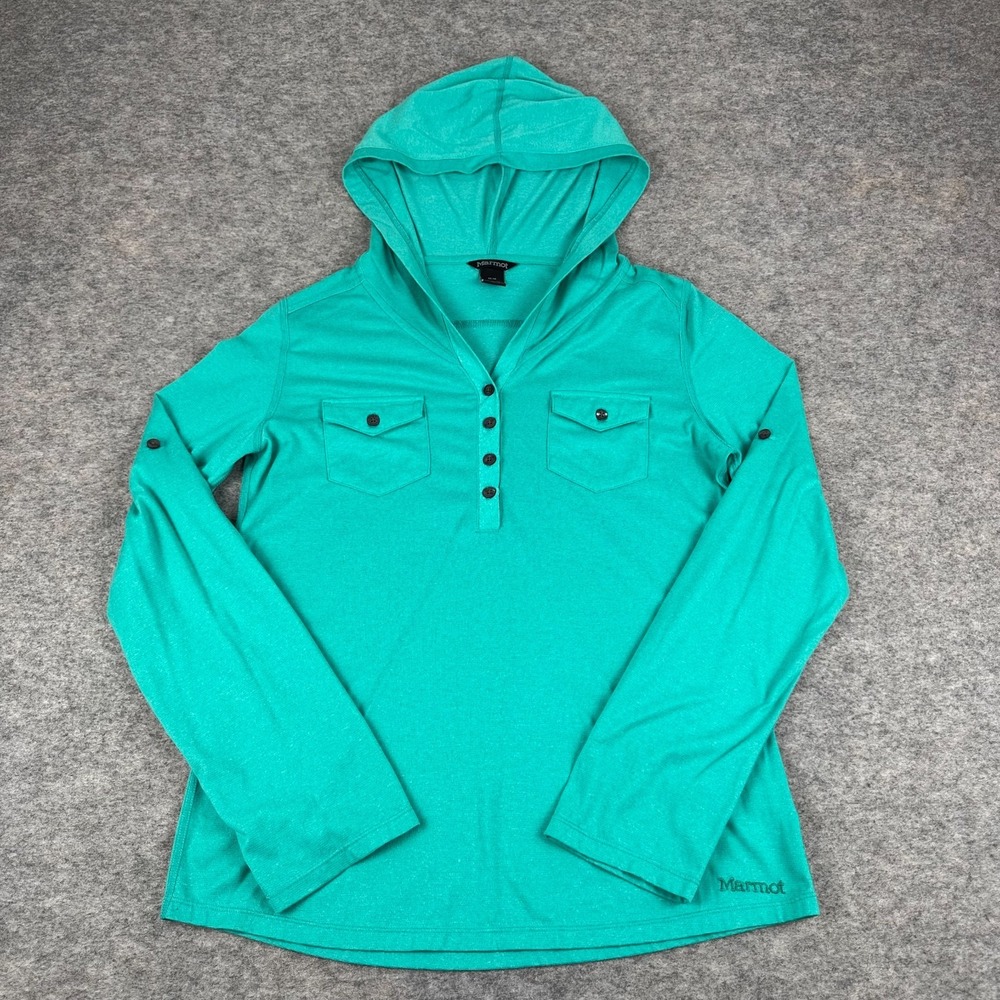 Marmot Hooded Henley Shirt Green Womens Medium M